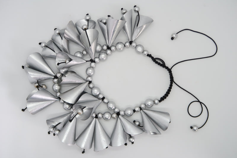 Handmade Rose Necklace – Recycled Fabric & Wooden Beads