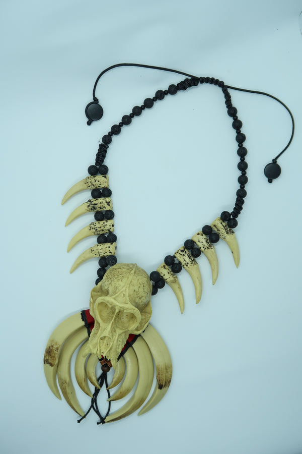 Handmade Asmat Ethnic Bone Necklace with Big Skull Pendant