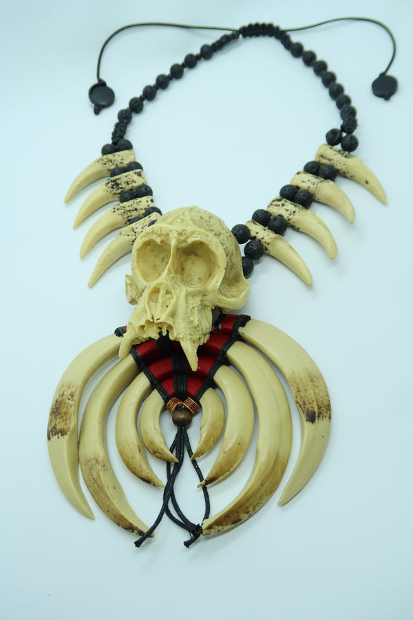 Handmade Asmat Ethnic Bone Necklace with Big Skull Pendant