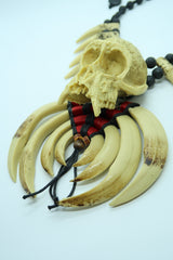 Handmade Asmat Ethnic Bone Necklace with Big Skull Pendant