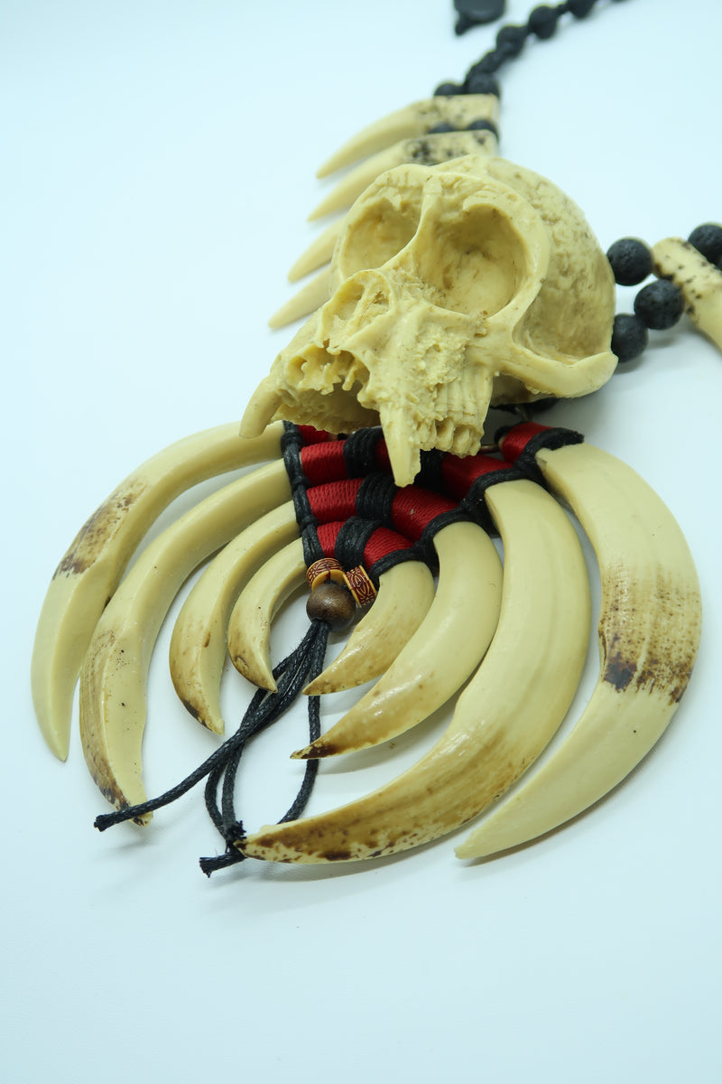 Handmade Asmat Ethnic Bone Necklace with Big Skull Pendant