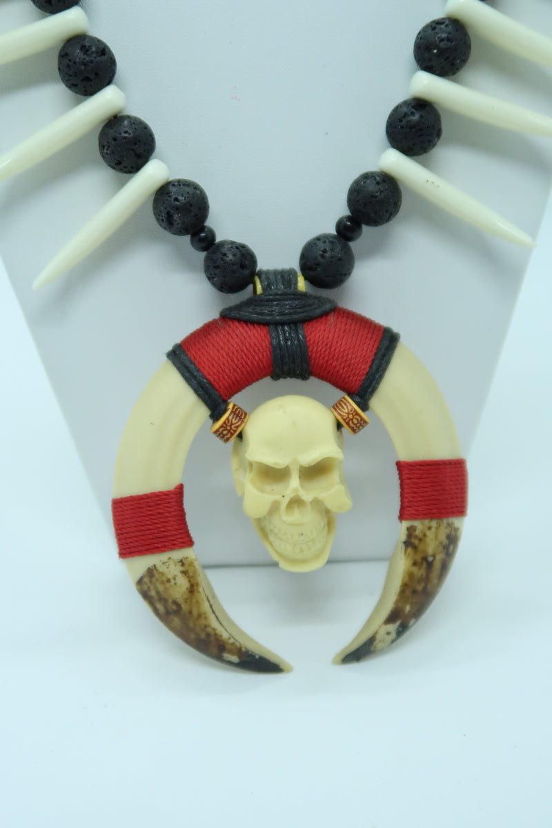 Handmade Asmat Ethnic Bone Necklace with Small Skull Pendant