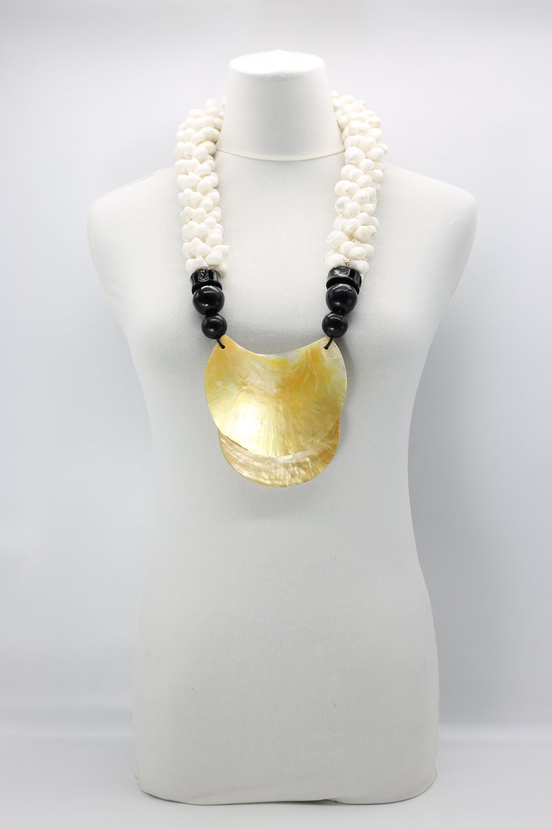 Hand-woven Sea Shells With Gold Mother of Pearl Disks Necklace - Jianhui London