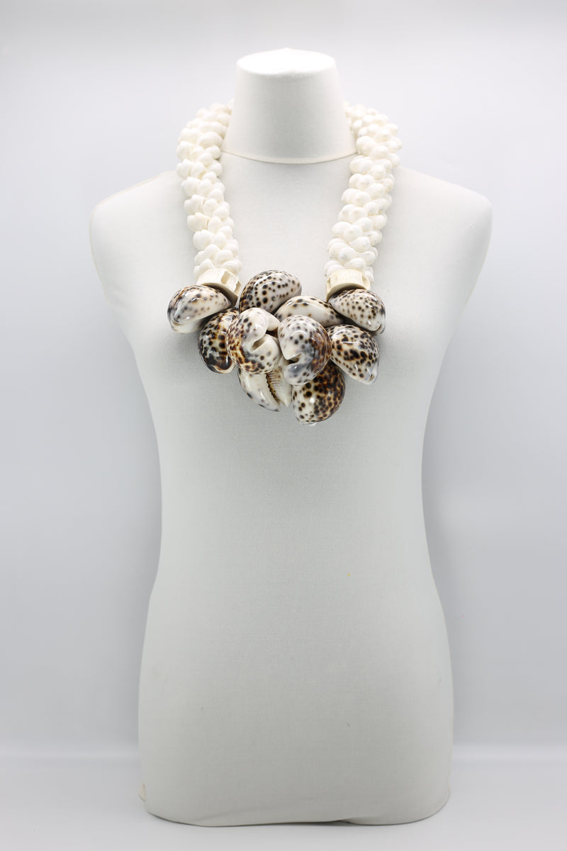 Upcycled White Small Sea Shells With Big Brown Shells Pendant Necklace - Jianhui London