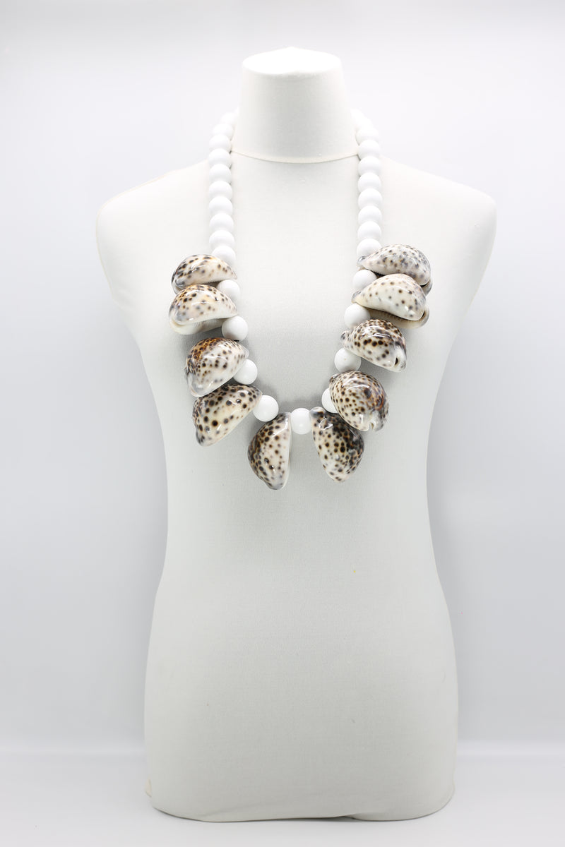 White Wooden Beads With Upcycled Sea Shells Necklace - Jianhui London