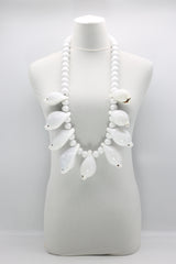 White Wooden Beads With Upcycled Sea Shells Necklace - Jianhui London