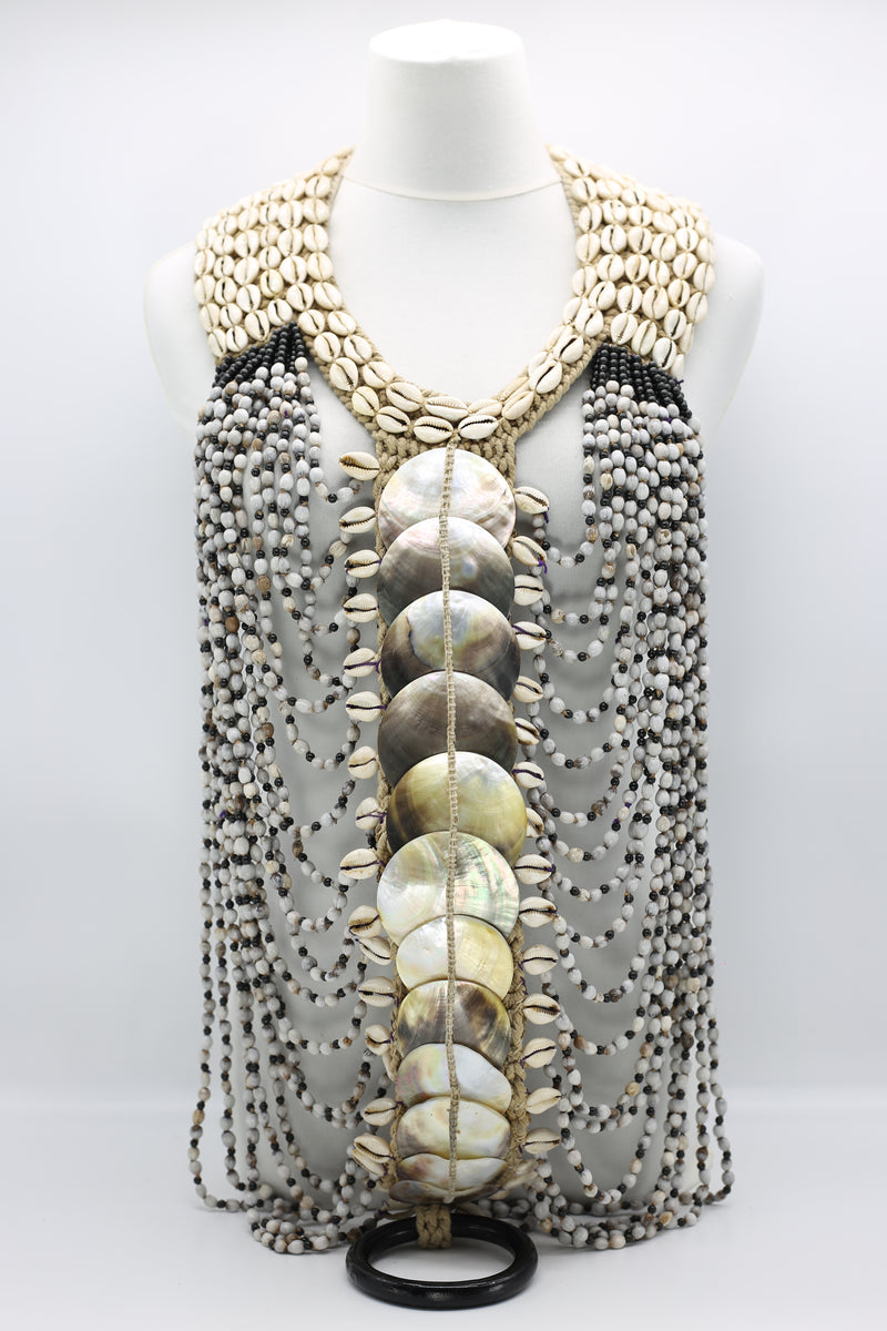 Statement Shells Necklace with Black Wooden Loop - Jianhui London