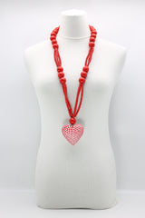 Small Recycled Wooden Beads With Hand-Dotted Heart Necklace - Jianhui London