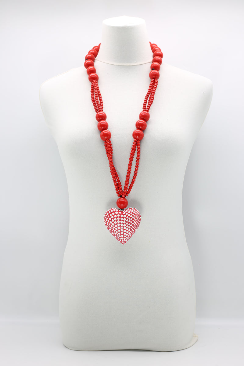 Small Recycled Wooden Beads With Hand-Dotted Heart Necklace - Jianhui London
