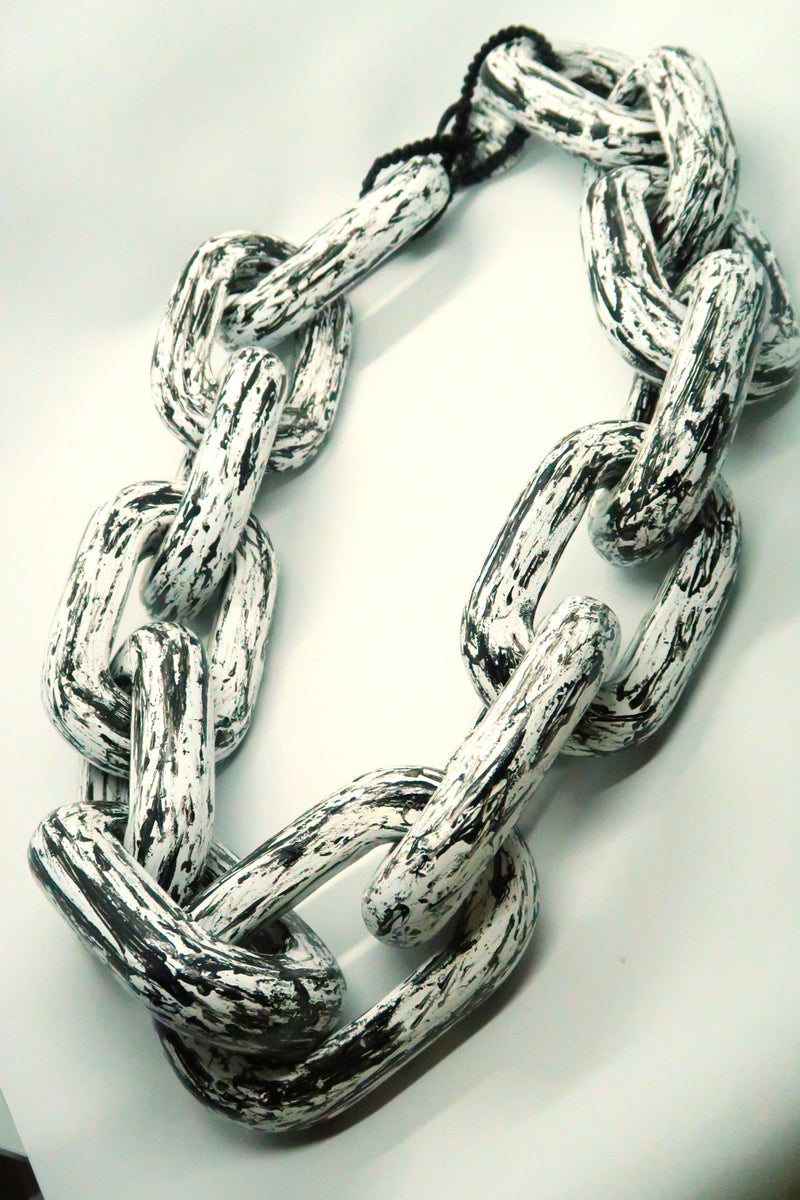 Huge Statement Oval Chain Necklace – Handmade Recycled Wood Boho