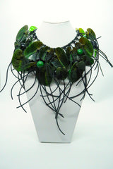 Handmade Coccoloba Leaf with tassle Necklace – Recycled Plastic & Wood Statement Jewelry