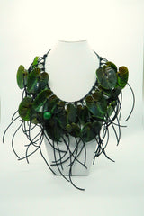 Handmade Coccoloba Leaf with tassle Necklace – Recycled Plastic & Wood Statement Jewelry