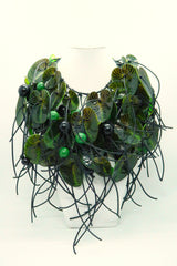 Handmade Coccoloba Leaf with tassle Necklace – Recycled Plastic & Wood Statement Jewelry