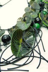Handmade Coccoloba Leaf with tassle Necklace – Recycled Plastic & Wood Statement Jewelry