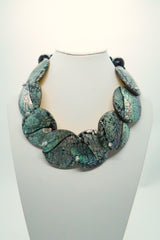 Handmade Reversible Abalone Shell Coin Necklace on Recycled Gilded Gold Coconut Shells