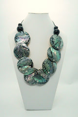 Handmade Reversible Abalone Shell Coin Necklace on Recycled Gilded Gold Coconut Shells