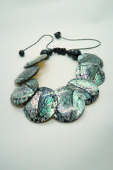 Handmade Reversible Abalone Shell Coin Necklace on Recycled Gilded Gold Coconut Shells