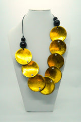 Handmade Reversible Abalone Shell Coin Necklace on Recycled Gilded Gold Coconut Shells