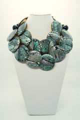 Handmade Reversible Abalone Shell Coin Necklace on Recycled Gilded Gold Coconut Shells