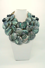 Handmade Reversible Abalone Shell Coin Necklace on Recycled Gilded Gold Coconut Shells