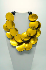 Handmade Reversible Abalone Shell Coin Necklace on Recycled Gilded Gold Coconut Shells