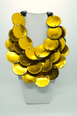 Handmade Reversible Abalone Shell Coin Necklace on Recycled Gilded Gold Coconut Shells