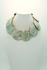 Handmade Reversible Abalone Shell Coin Necklace on Recycled Gilded Gold Coconut Shells