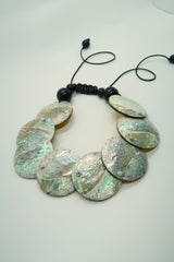 Handmade Reversible Abalone Shell Coin Necklace on Recycled Gilded Gold Coconut Shells
