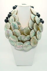 Handmade Reversible Abalone Shell Coin Necklace on Recycled Gilded Gold Coconut Shells