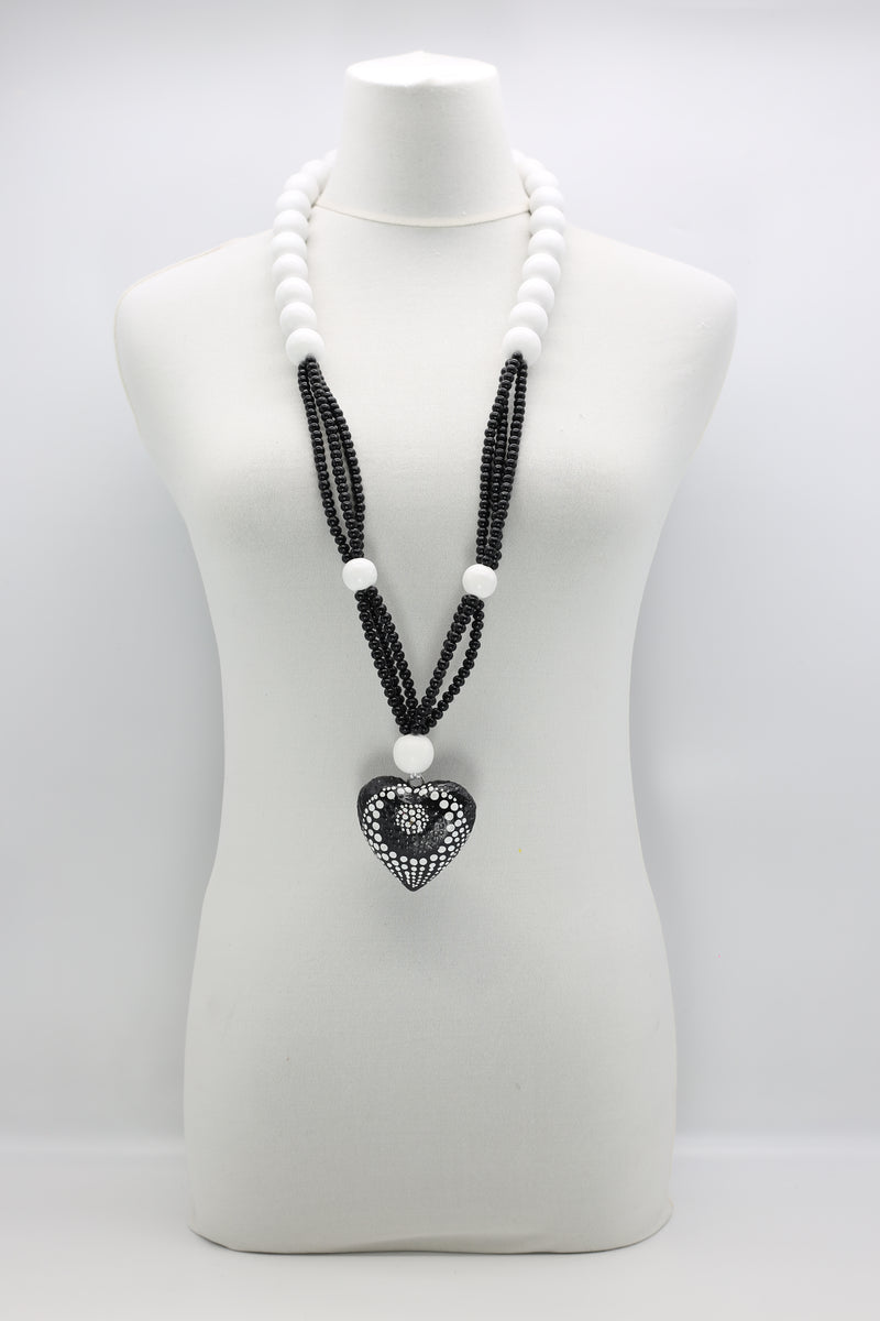 Small Recycled Wooden Beads With Hand-Dotted Heart Necklace - Jianhui London