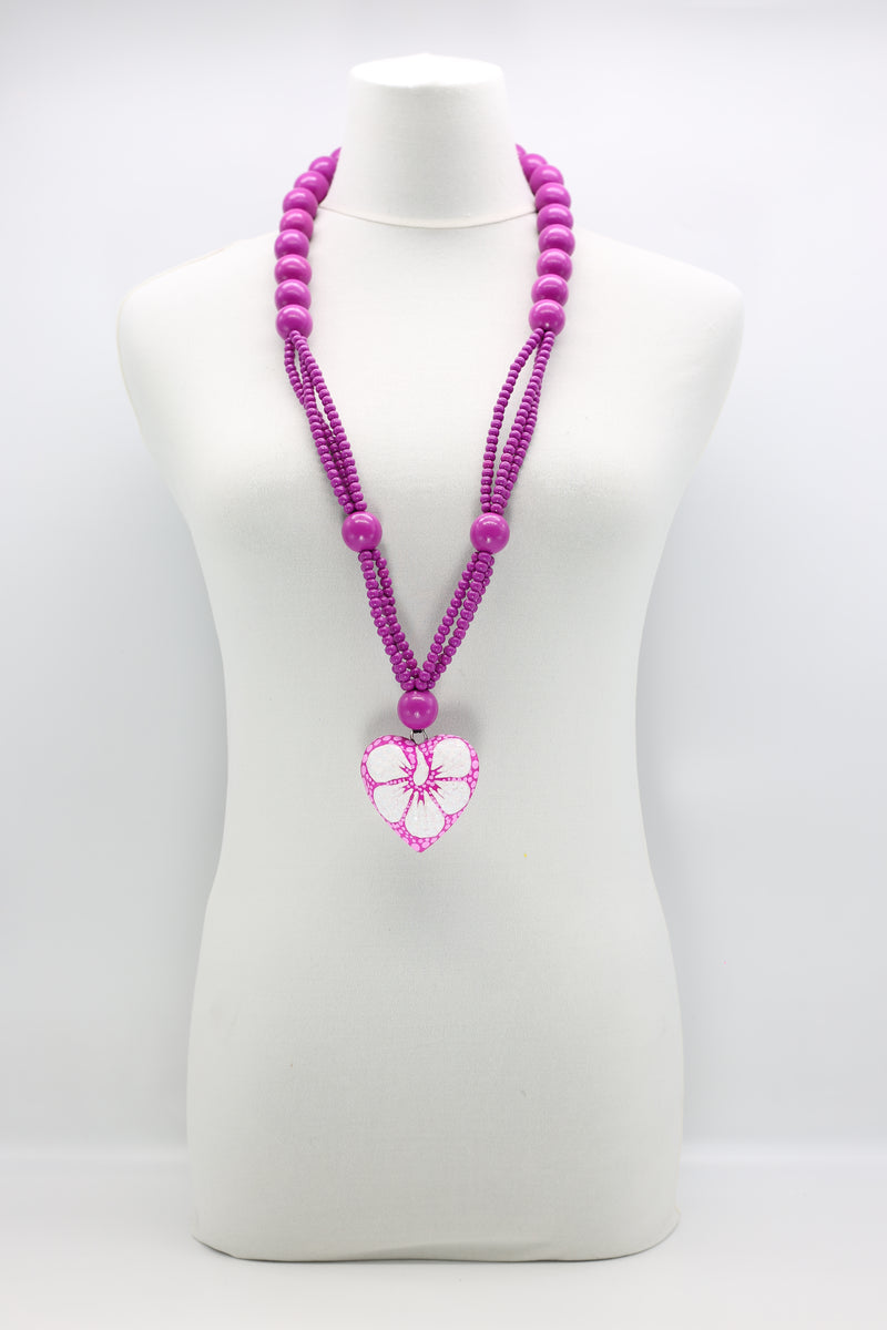 Small Recycled Wooden Beads With Hand-Dotted Heart Necklace - Jianhui London