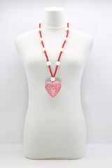 Small Beads Necklace With Recycled Polkadot Wooden Heart - Jianhui London