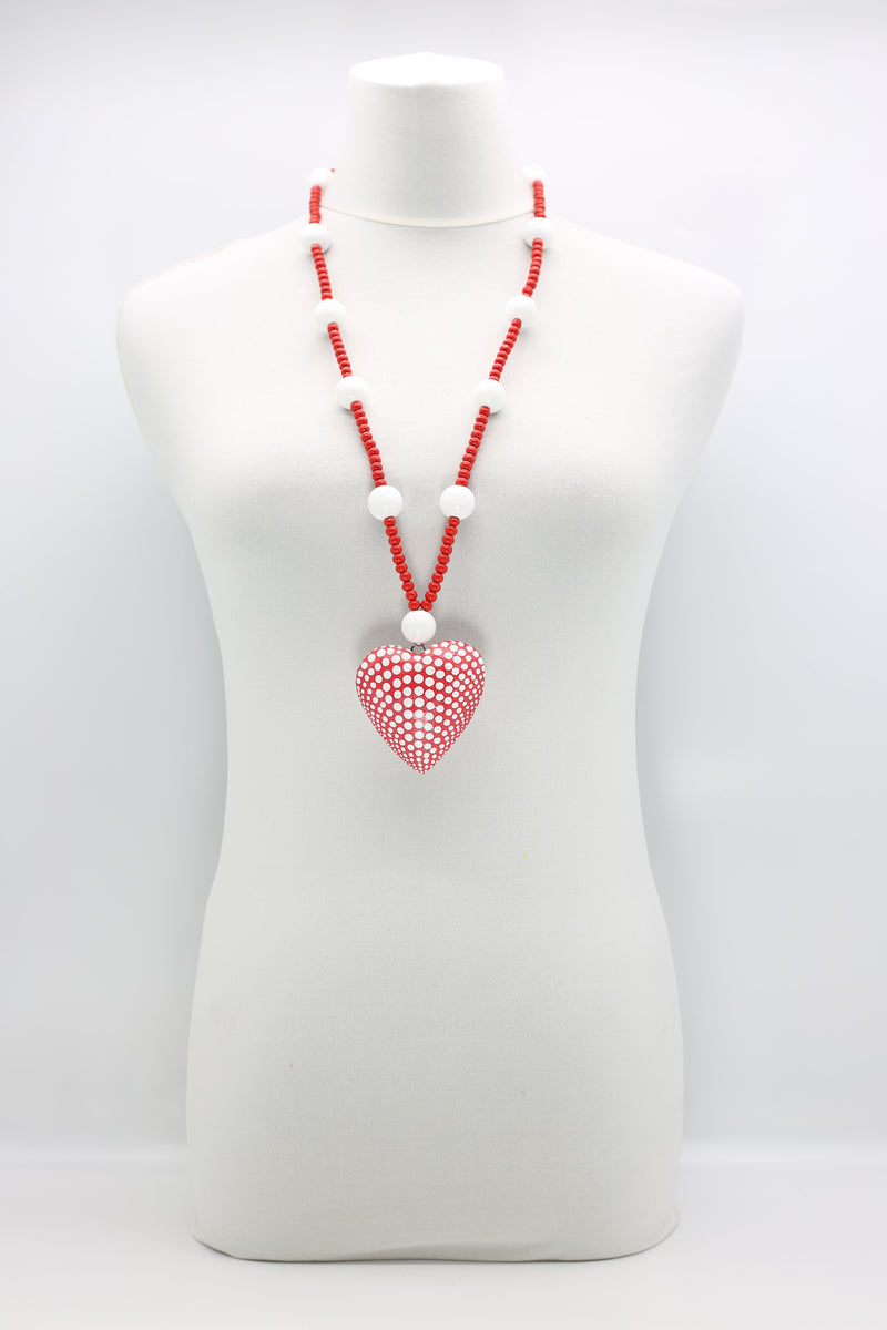 Small Beads Necklace With Recycled Polkadot Wooden Heart - Jianhui London