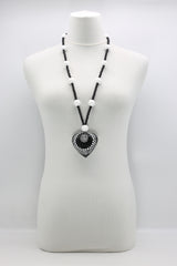 Small Beads Necklace With Recycled Polkadot Wooden Heart - Jianhui London