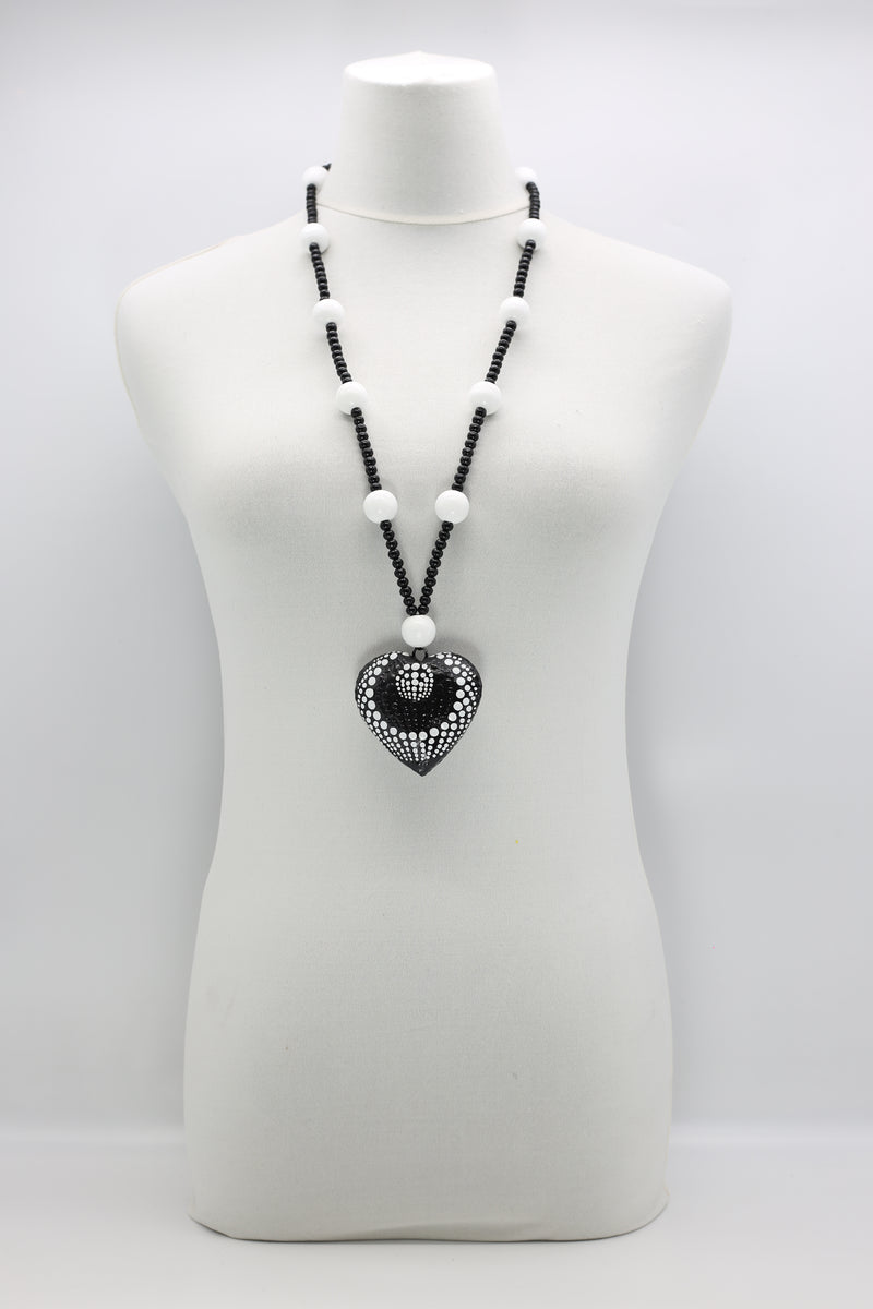 Small Beads Necklace With Recycled Polkadot Wooden Heart - Jianhui London