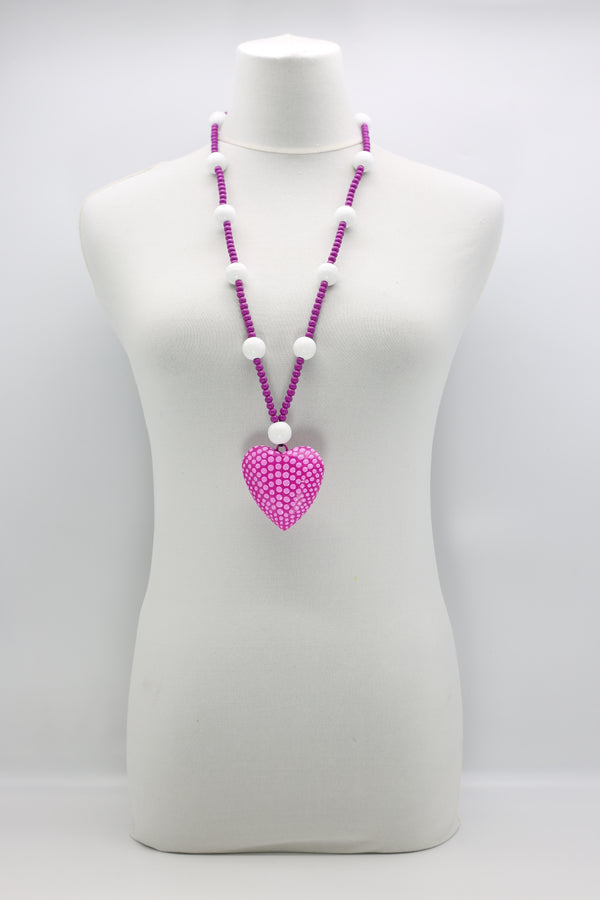 Small Beads Necklace With Recycled Polkadot Wooden Heart - Jianhui London