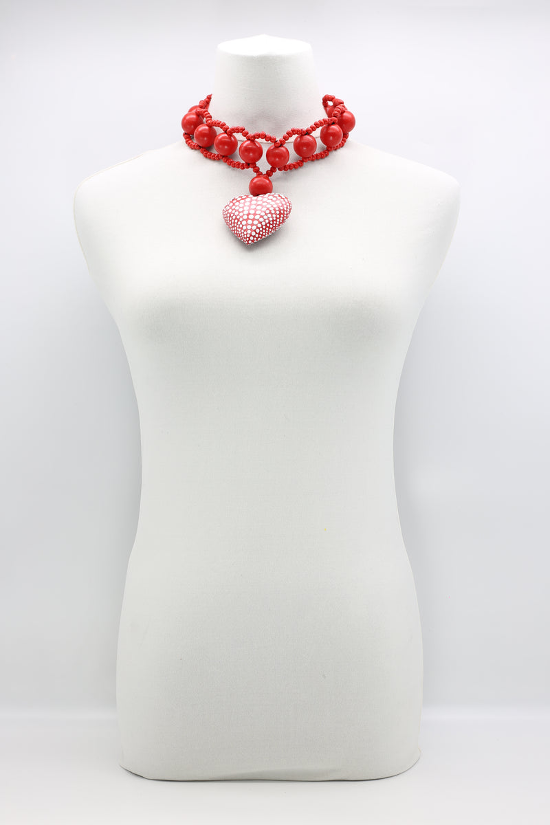 Recycled Small Wooden Beads 8 -shape Necklace With Polkadot Heart - Jianhui London