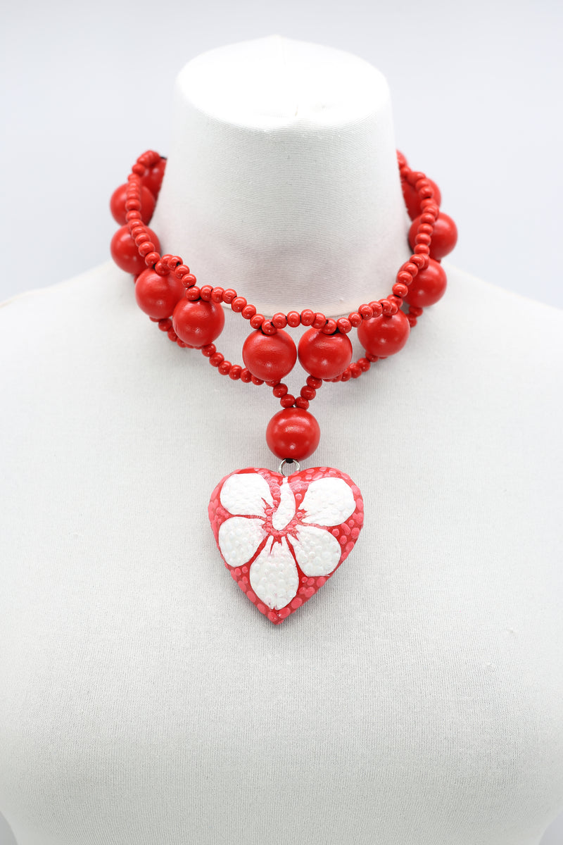 Recycled Small Wooden Beads 8 -shape Necklace With Polkadot Heart - Jianhui London