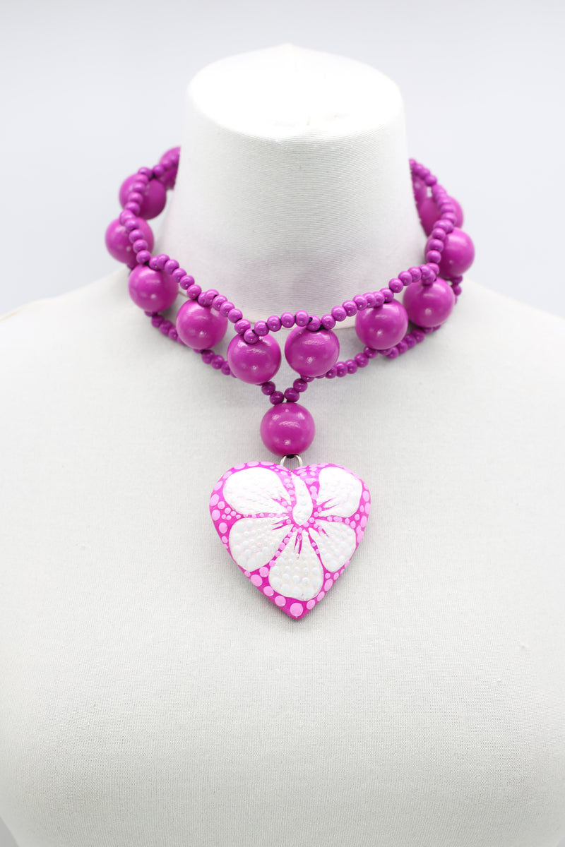 Recycled Small Wooden Beads 8 -shape Necklace With Polkadot Heart - Jianhui London