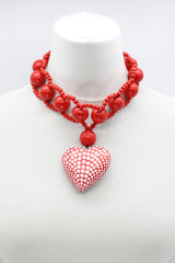 Recycled Small Wooden Beads 8 -shape Necklace With Polkadot Heart - Jianhui London