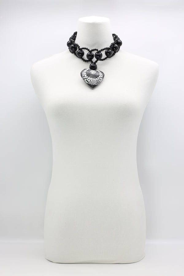 Recycled Small Wooden Beads 8 -shape Necklace With Polkadot Heart - Jianhui London
