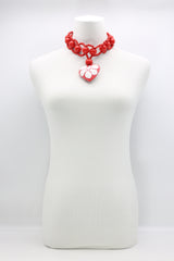Recycled Small Wooden Beads 8 -shape Necklace With Polkadot Heart - Jianhui London