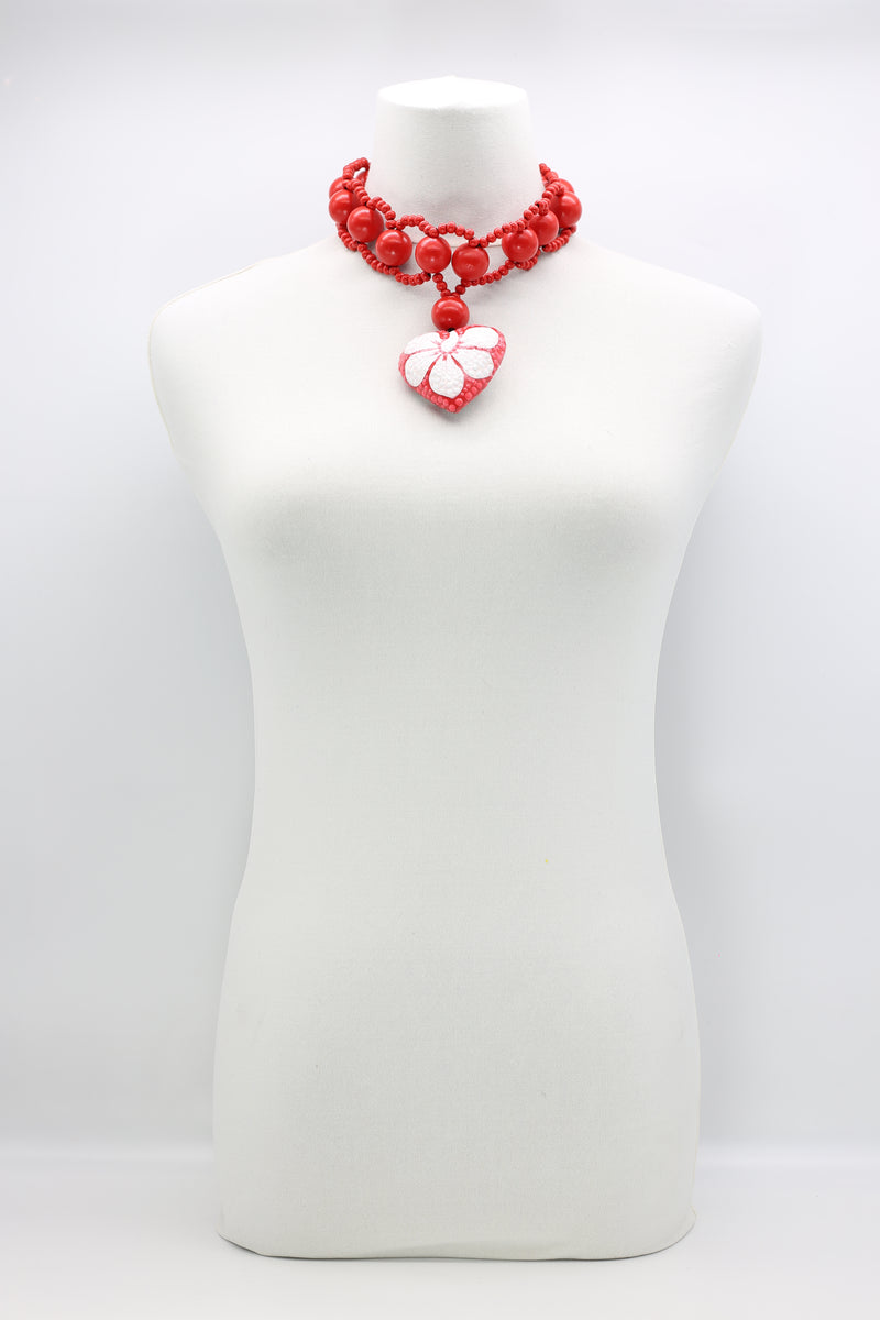 Recycled Small Wooden Beads 8 -shape Necklace With Polkadot Heart - Jianhui London
