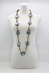 Wooden Beads With Upcycled Shells And Leatherette Necklace - Jianhui London