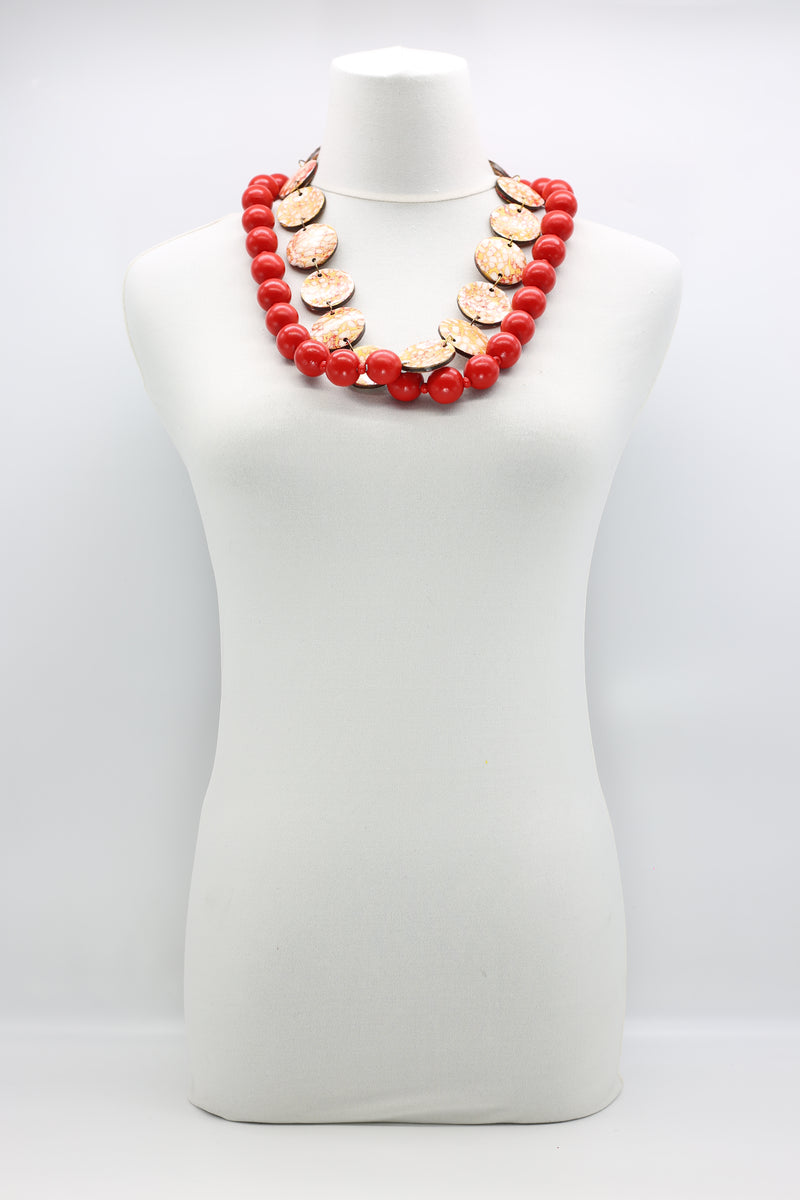 Wooden beads with Upcycled Shells Necklace - Jianhui London