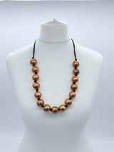 Classic Round Bead Short Necklace – Recycled Wood Elegance