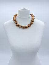 Classic Round Bead Short Necklace – Recycled Wood Elegance
