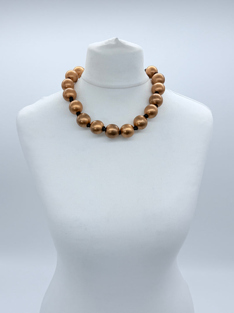Classic Round Bead Short Necklace – Recycled Wood Elegance