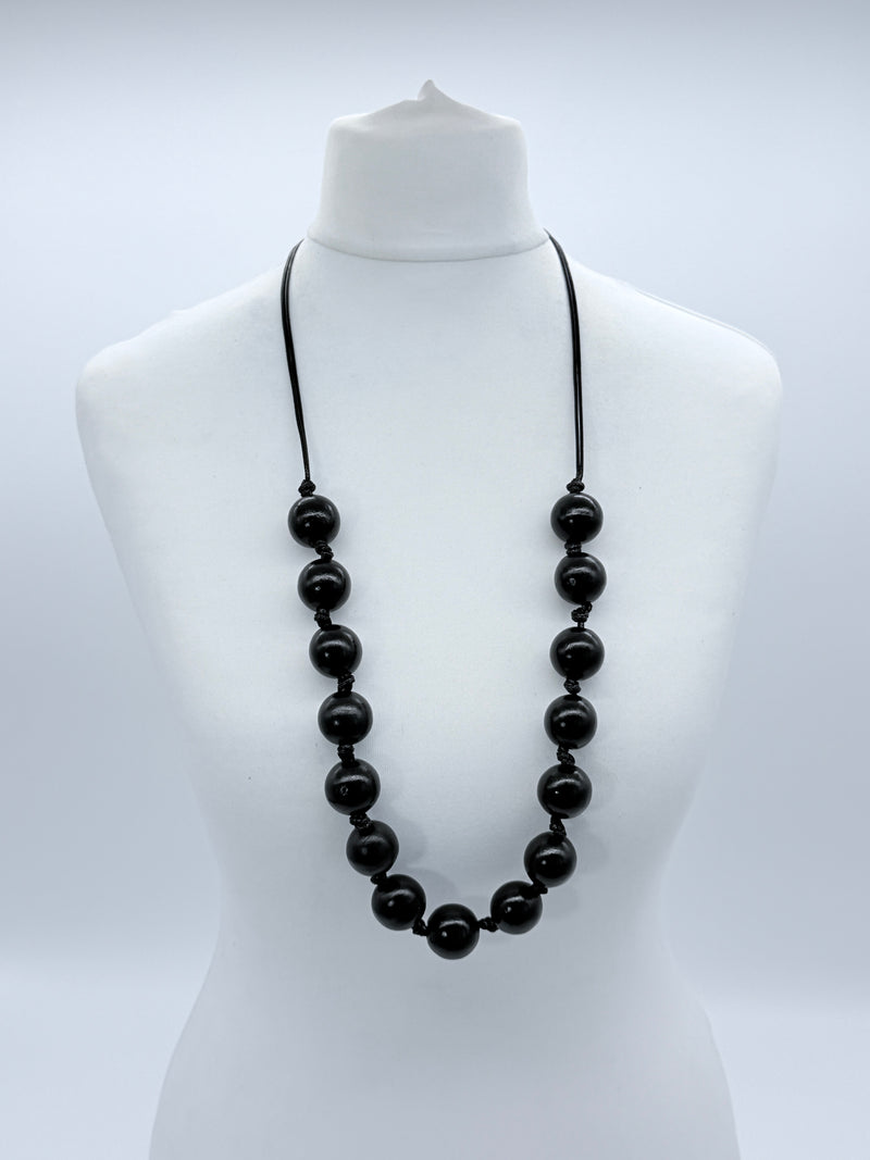 Classic Round Bead Short Necklace – Recycled Wood Elegance