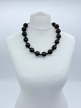 Classic Round Bead Short Necklace – Recycled Wood Elegance